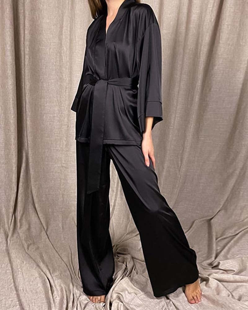 Dyed Satin Shirt with Lace-Trimmed Slip Dress