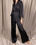 Dyed Satin Shirt with Lace-Trimmed Slip Dress