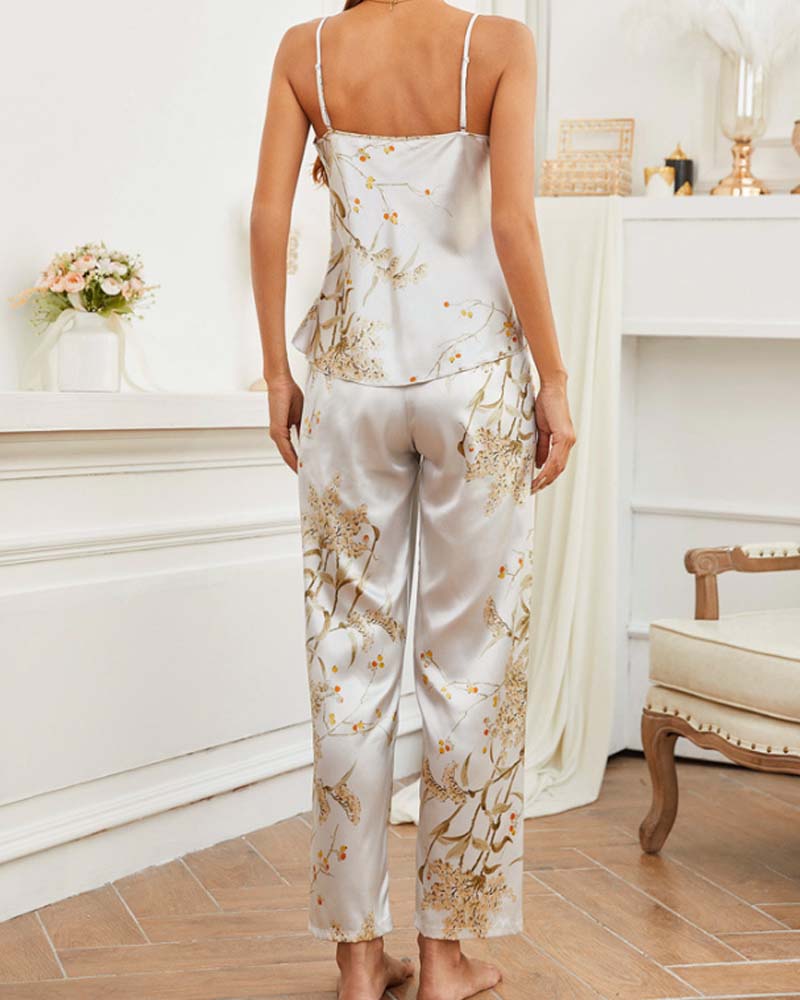 Cherry Print Pajama Set with Strappy Pants – Spring & Summer