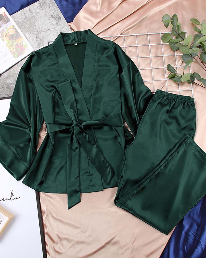 Dyed Satin Shirt with Lace-Trimmed Slip Dress