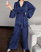 Dyed Satin Shirt with Lace-Trimmed Slip Dress