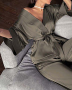 Dyed Satin Shirt with Lace-Trimmed Slip Dress