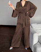 Dyed Satin Shirt with Lace-Trimmed Slip Dress